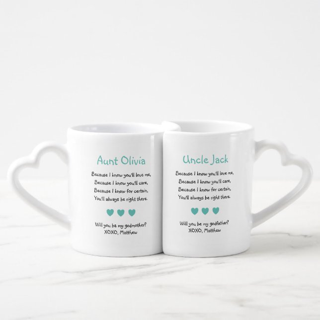 Turquoise Will You Be My Godmother Godfather Photo Coffee Mug Set (Front Nesting)