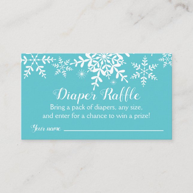 Turquoise Winter Baby Shower Diaper Raffle Ticket Enclosure Card (Front)