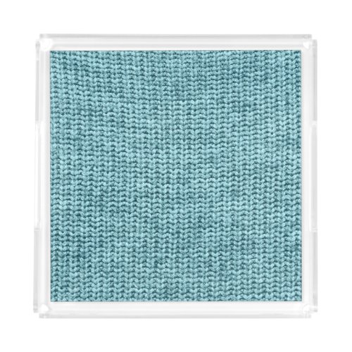 Turquoise Winter Knitted Sweater Texture Acrylic Tray