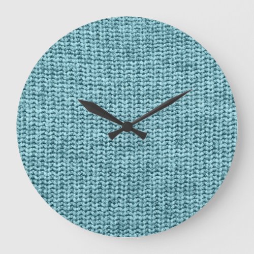 Turquoise Winter Knitted Sweater Texture Large Clock
