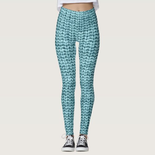Turquoise Winter Knitted Sweater Texture Leggings