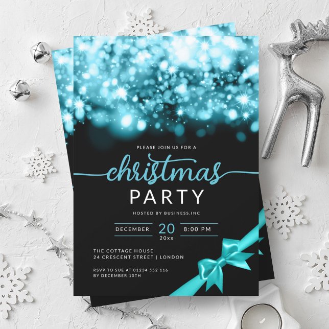 Turquoise Winter Sparkling Company Xmas Party  Invitation (Turquoise Winter Sparkling Company Xmas Party Invitation)