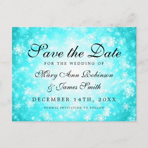 Turquoise Winter Wonderland Elegant Save The Date Announcement Postcard