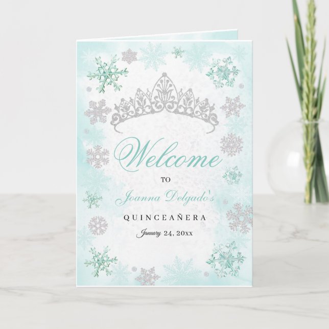 Turquoise Winter Wonderland Quinceanera Program (Front)