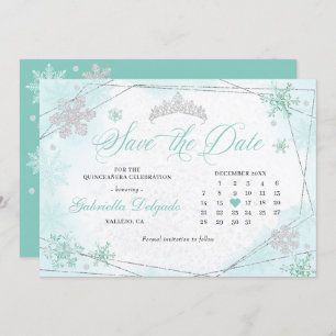 Turquoise Winter Wonderland Snow Save The Date Invitation