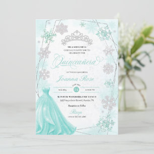 Turquoise Winter Wonderland Snowflake Quinceanera Invitation