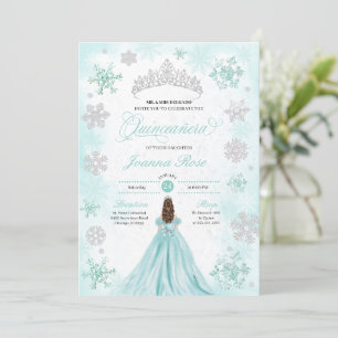 Turquoise Winter Wonderland Snowflake Quinceanera Invitation