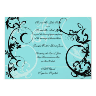 Turquoise Black Wedding Invitations Announcements Zazzle Turquoise With Black Swirl Wedding Invitation