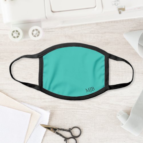 Turquoise with Black Trim and Your Monogram Face Mask