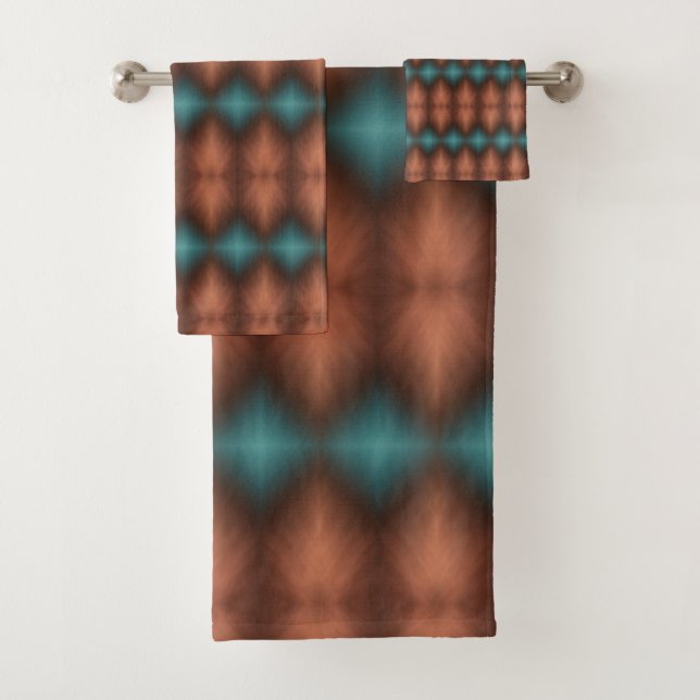 Turquoise with Copper Brown Bath Towel Set (Insitu)