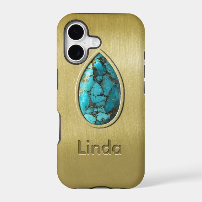 Turquoise with Gold Bezel Iphone Case (Back)