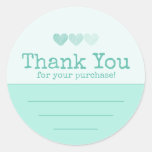 Turquoise With Hearts Thank You For Your Purchase Classic Round Sticker