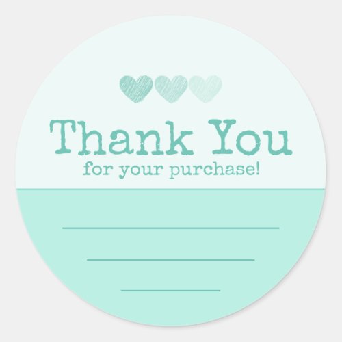 Turquoise With Hearts Thank You For Your Purchase Classic Round Sticker