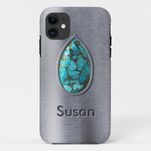 Turquoise with Silver Bezel iPhone 11 Case