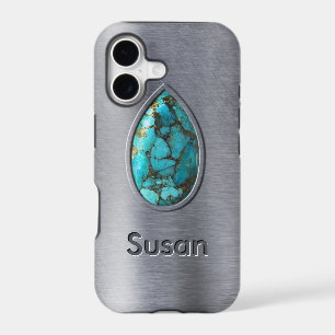 Turquoise with Silver Bezel iPhone 17 Case