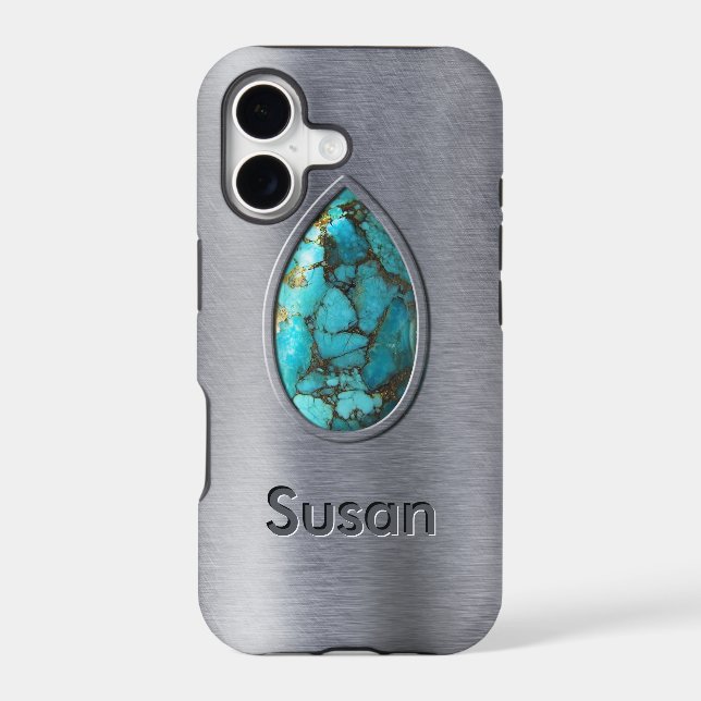 Turquoise with Silver Bezel Iphone Case (Back)