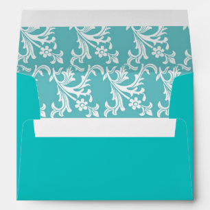 Turquoise with White Damask Envelope