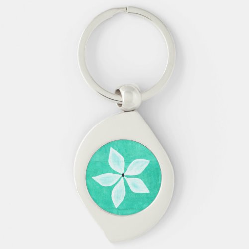 Turquoise with white flower keychain
