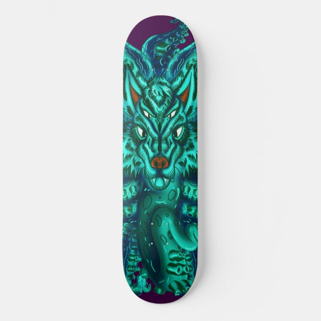 Turquoise Wolf Tulu Skateboard (Front)