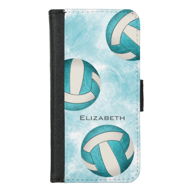 Turquoise women's volleyball iPhone wallet case (Front)