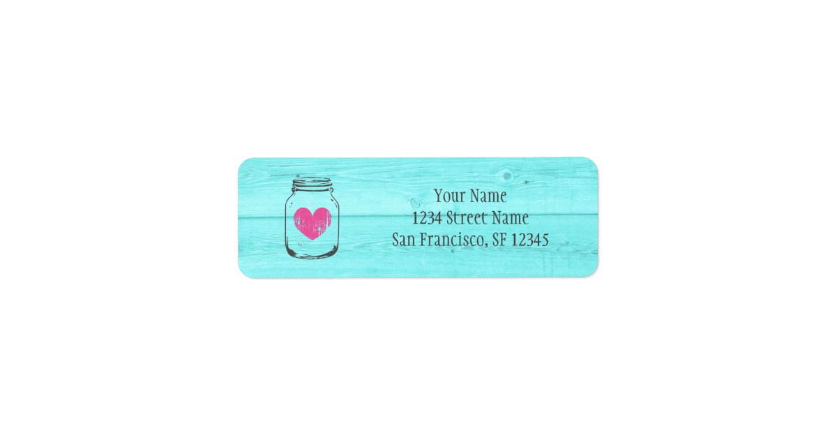Turquoise wood mason jar return address labels | Zazzle