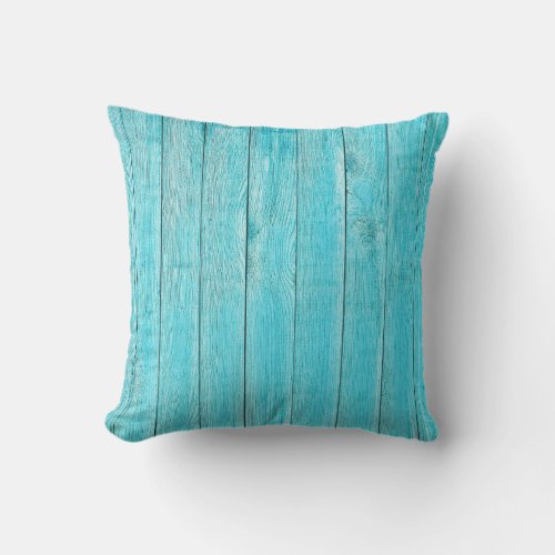 Turquoise Wood Texture Throw Pillow
