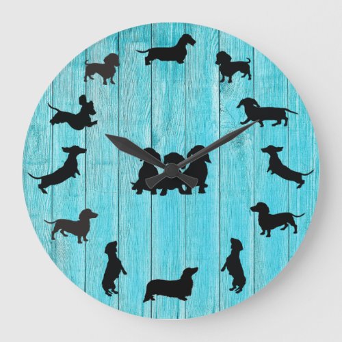 Turquoise Wooden Dachshund Silhouette Wall Clock