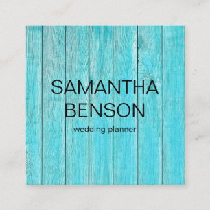 Turquoise Wooden Wedding Planner Square Business Card