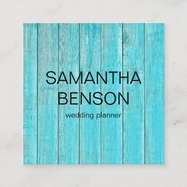 Turquoise Wooden Wedding Planner  Square Business Card (Front)