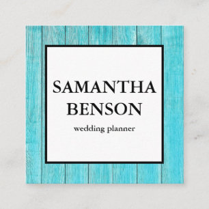 Turquoise Wooden Wedding Planner Square Business Card