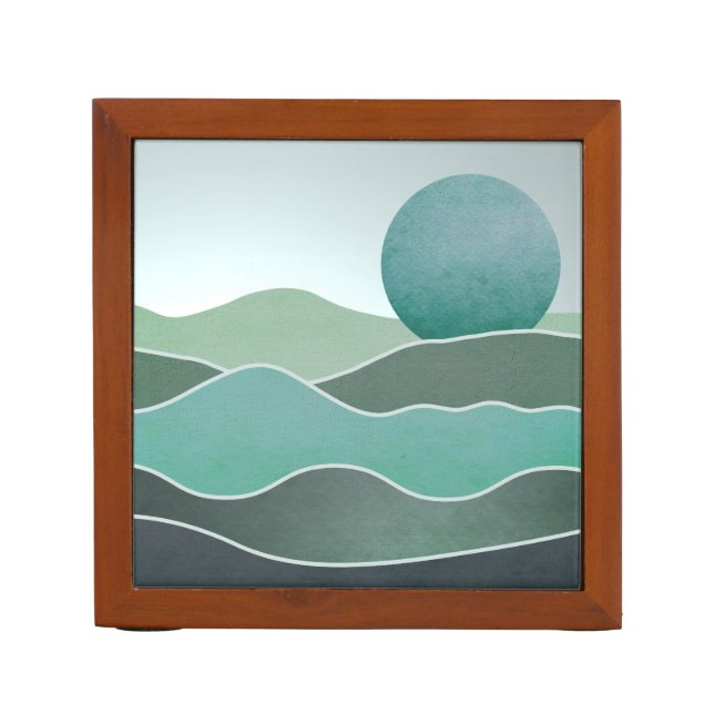 Turquoise World Landscape Desk Organizer (Front)