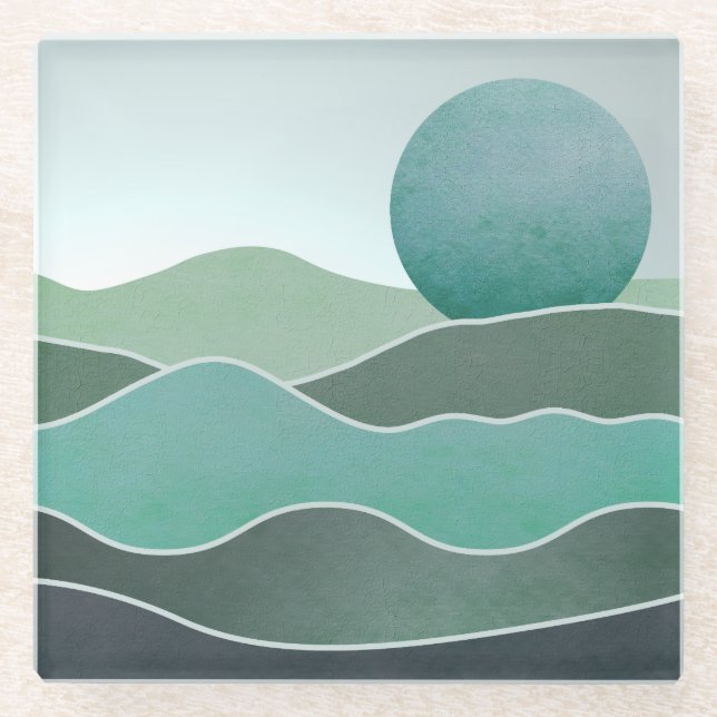 Turquoise World Landscape Glass Coaster (Front)