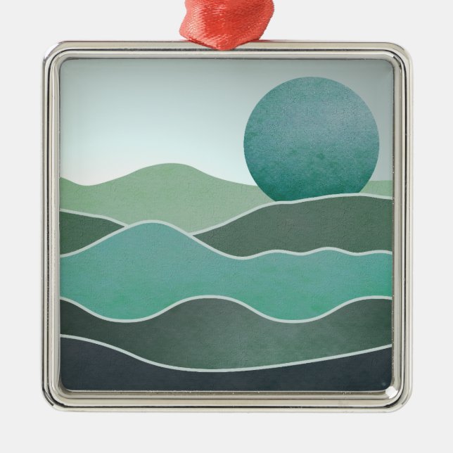 Turquoise World Landscape Metal Ornament (Front)