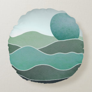 Turquoise World Landscape Round Pillow