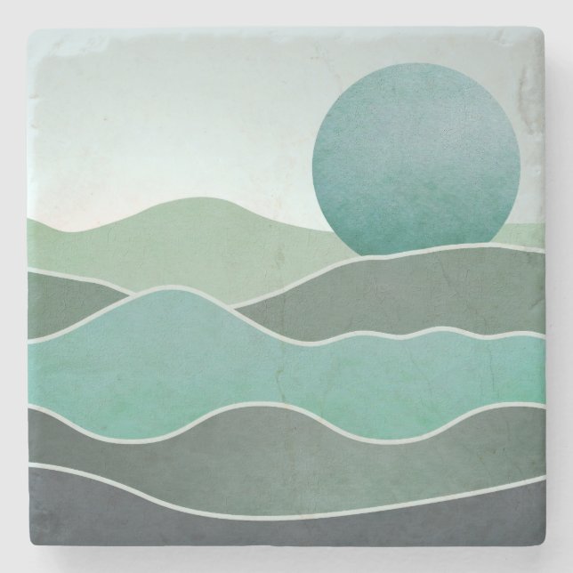 Turquoise World Landscape Stone Coaster (Front)