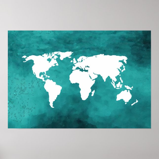 turquoise world map poster (Front)
