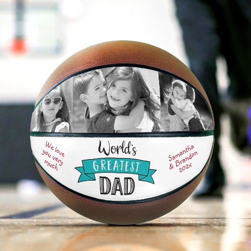 Turquoise Worlds Greatest Dad Bold Type 3 Photo Basketball