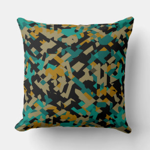 Turquoise yellow and black abstract throw pillow