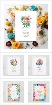 Turquoise, Yellow and Pink Floral Wedding