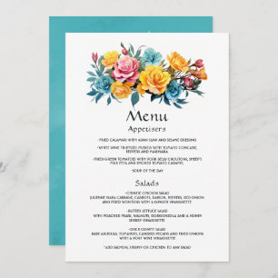 Turquoise, Yellow and Pink Floral Wedding Menu