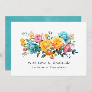 Turquoise, Yellow and Pink Floral Wedding Thank You Card