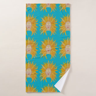 Turquoise yellow gold sun inspired bath towel