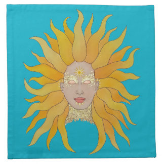 Turquoise yellow gold sun inspired cloth napkin