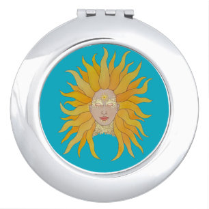 Turquoise yellow gold sun inspired compact mirror