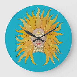Turquoise yellow gold sun inspired large clock