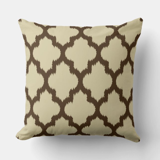 Turquoise & Yellow & Gray Quatrefoil Ikat Pattern Throw Pillow (Front)