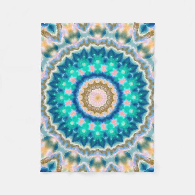 Turquoise yellow mandala fleece blanket (Front)