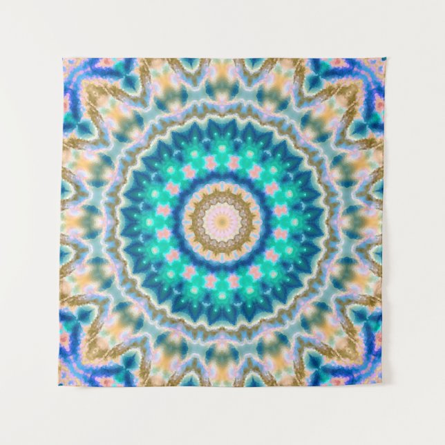 Turquoise yellow mandala tapestry (Front)