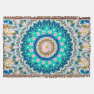 Turquoise yellow mandala throw blanket