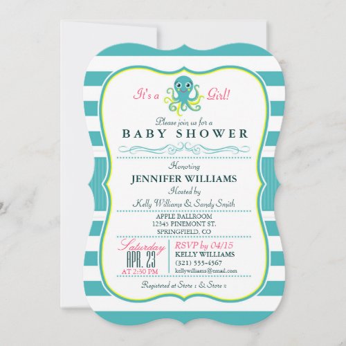 Turquoise &amp; Yellow Octopus Baby Shower Invitation 5" X 7" Invitation Ca...
